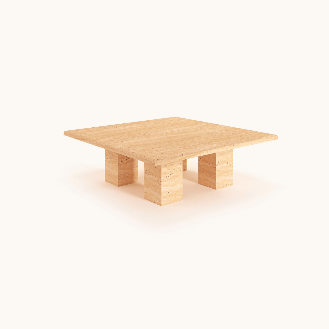Pebble Path Travertine Coffee Table by Travertable features a fluid, freeform design with a unique stone finish against a plain white background.