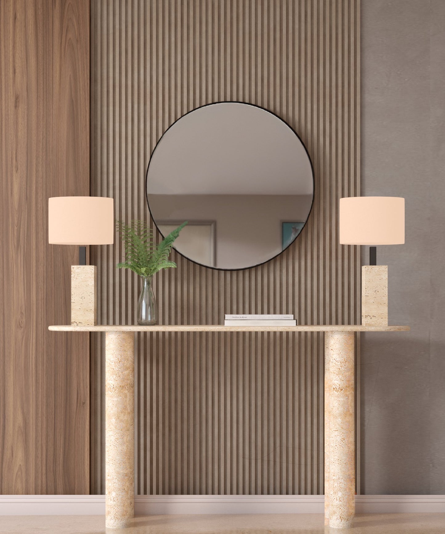 Ovale Travertine Console Table with Cylindrical Base – Pure Travertine Stone Base – Customizable Console Table