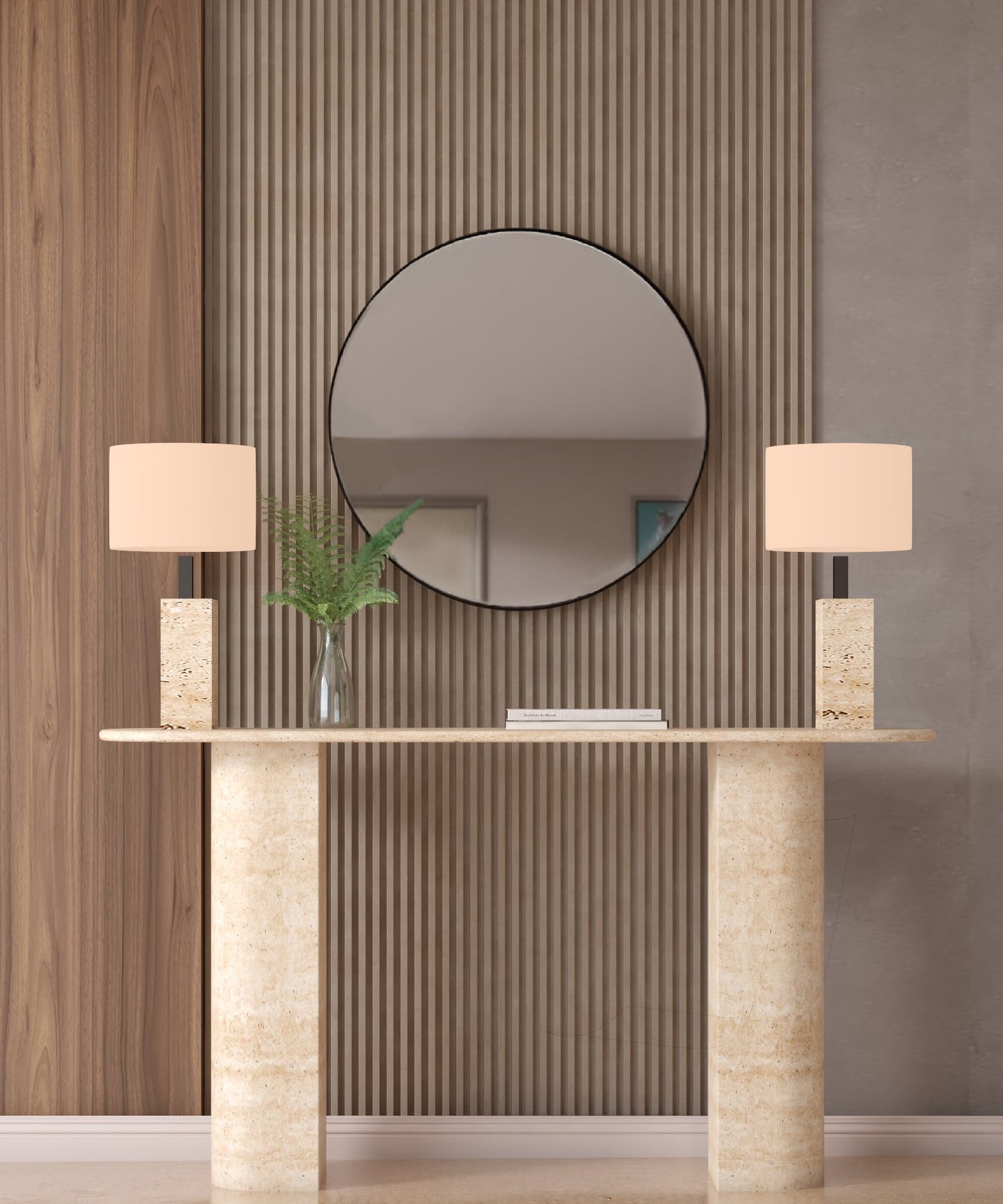 Ovale Travertine Console Table with Sloped Pedestal Base – Natural Stone Base – Customizable Console Table