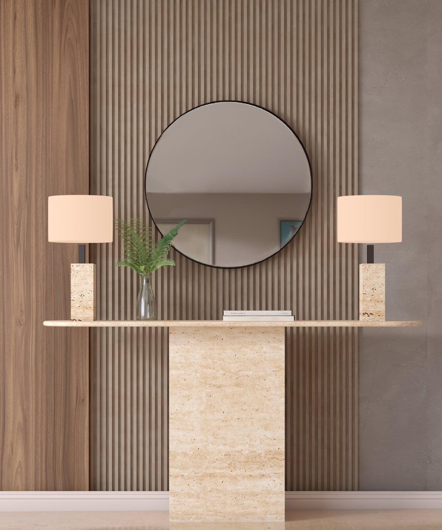 Ovale Travertine Console Table with Block Base – Natural Stone Base – Customizable Console Table