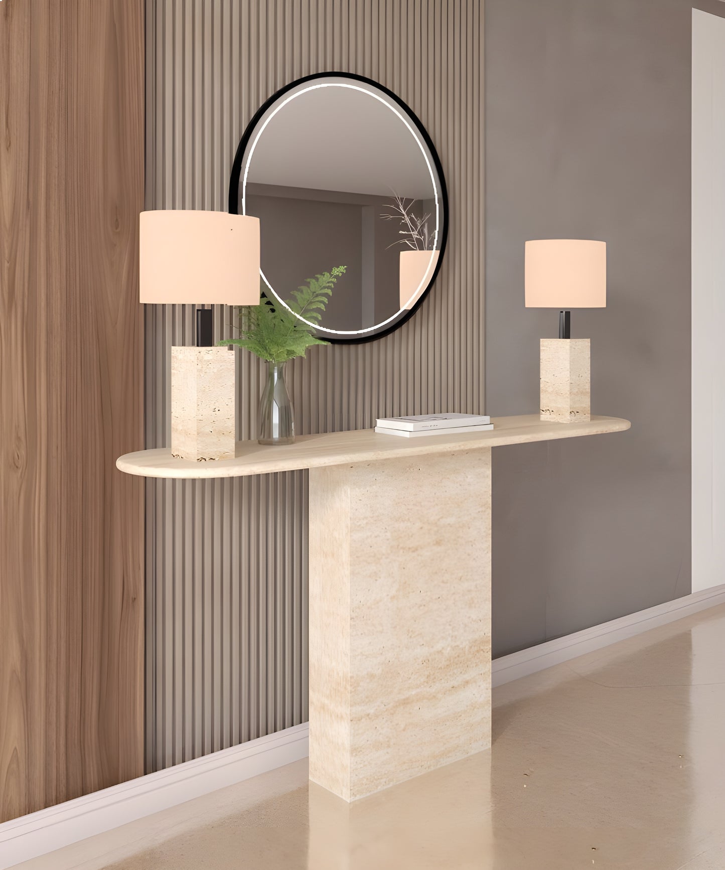 Ovale Travertine Console Table with Block Base – Natural Stone Base – Customizable Console Table