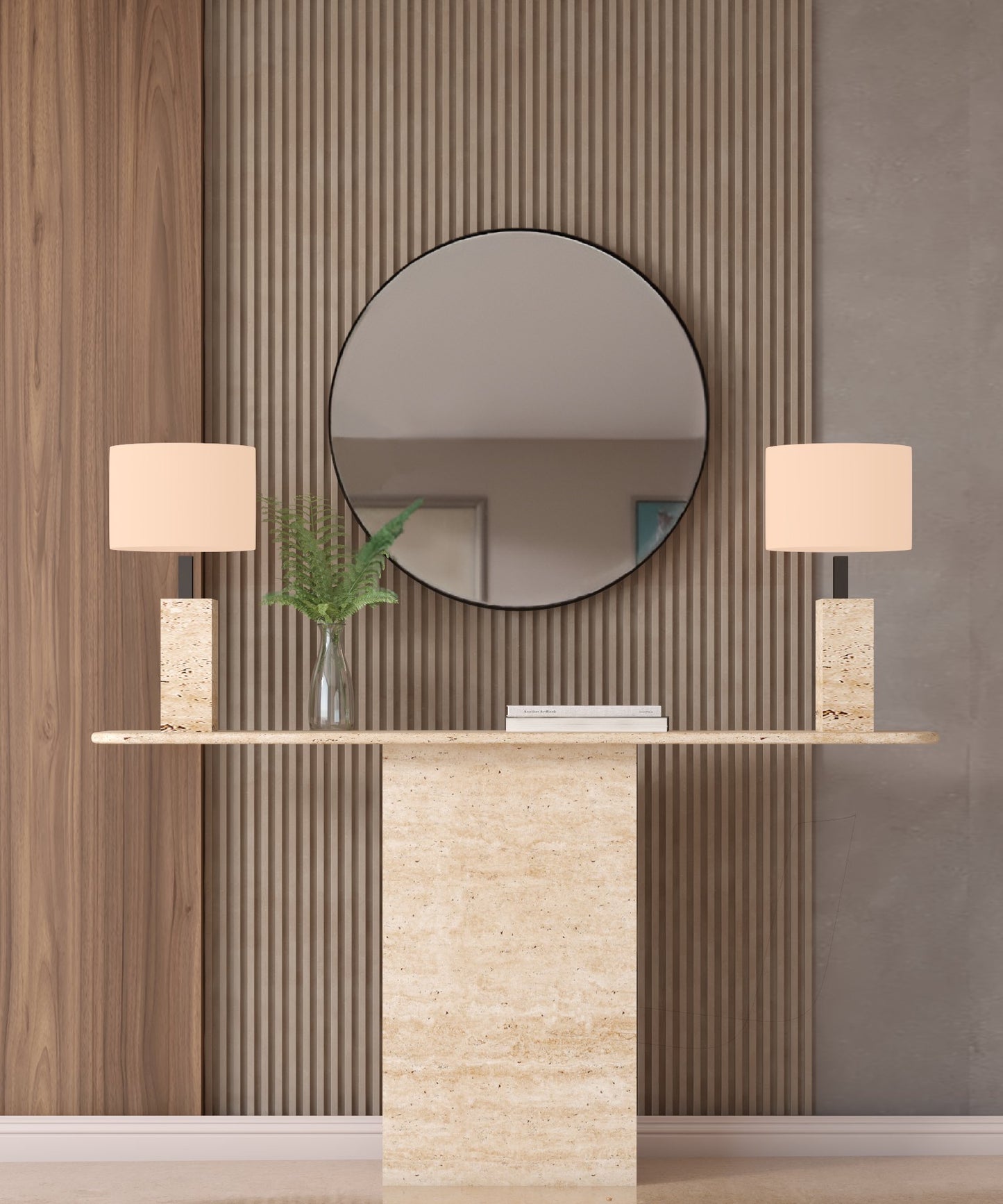 Rectangular Travertine Console Table with Block Base – Natural Stone Base – Customizable Console Table