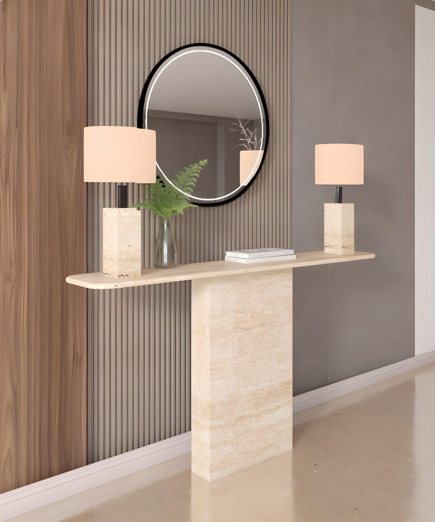 Rectangular Travertine Console Table with Block Base – Natural Stone Base – Customizable Console Table