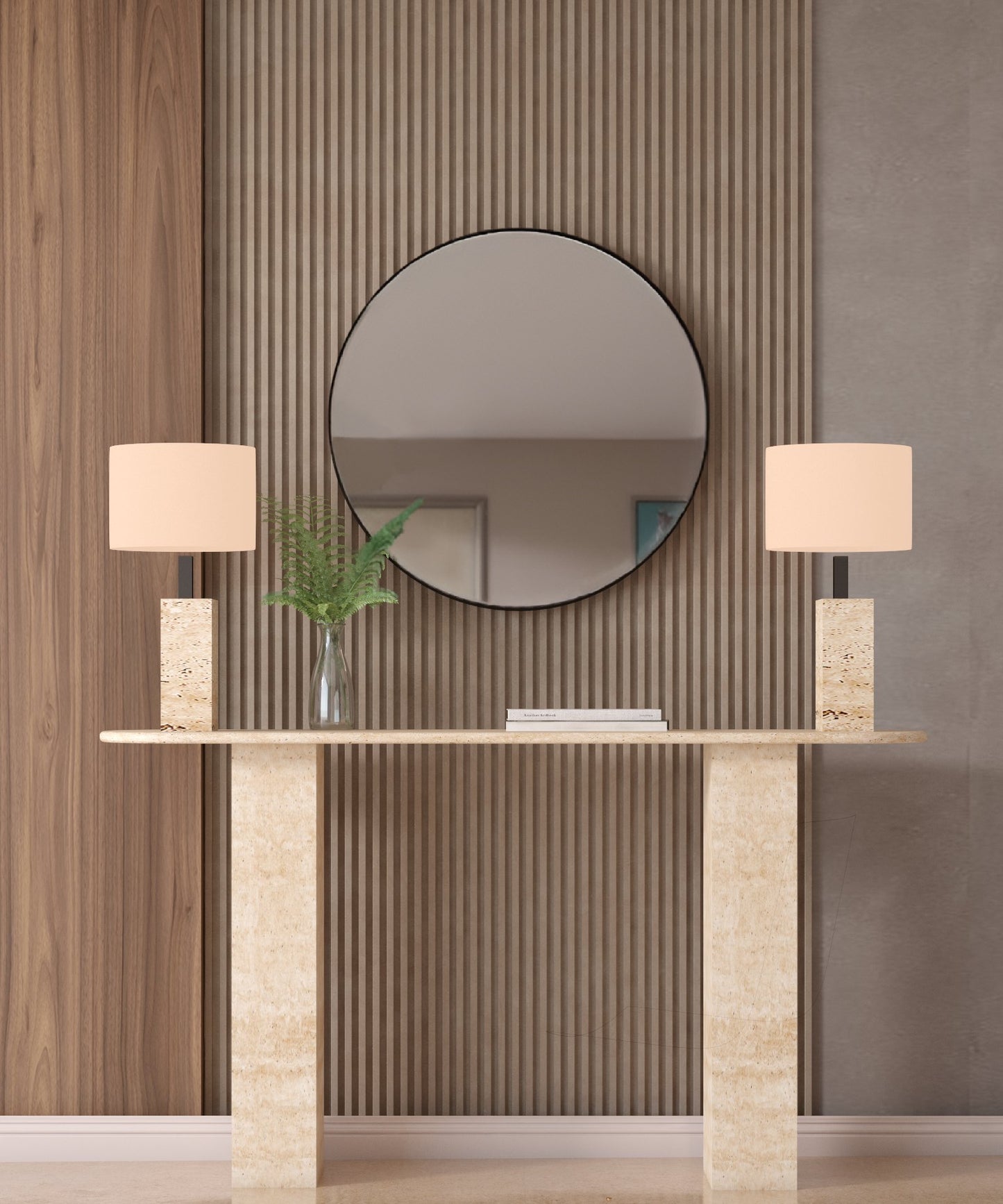 Ovale Travertine Console Table with Rectangular Pedestal Base – Travertine Stone Base – Customizable Console Table