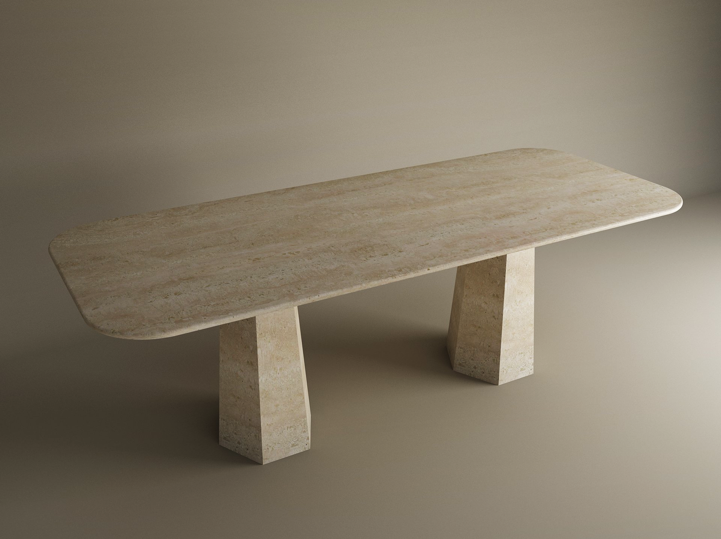 Rectangular Travertine Dining Table with Tapered Round Base – Solid Travertine Stone Base – Customizable Dining Table