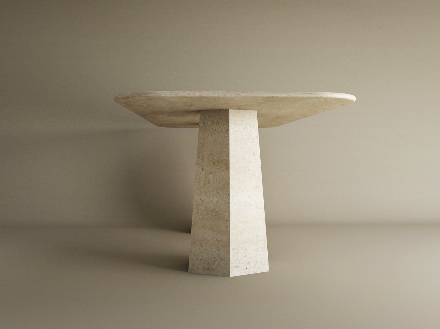 Rectangular Travertine Dining Table with Tapered Round Base – Solid Travertine Stone Base – Customizable Dining Table