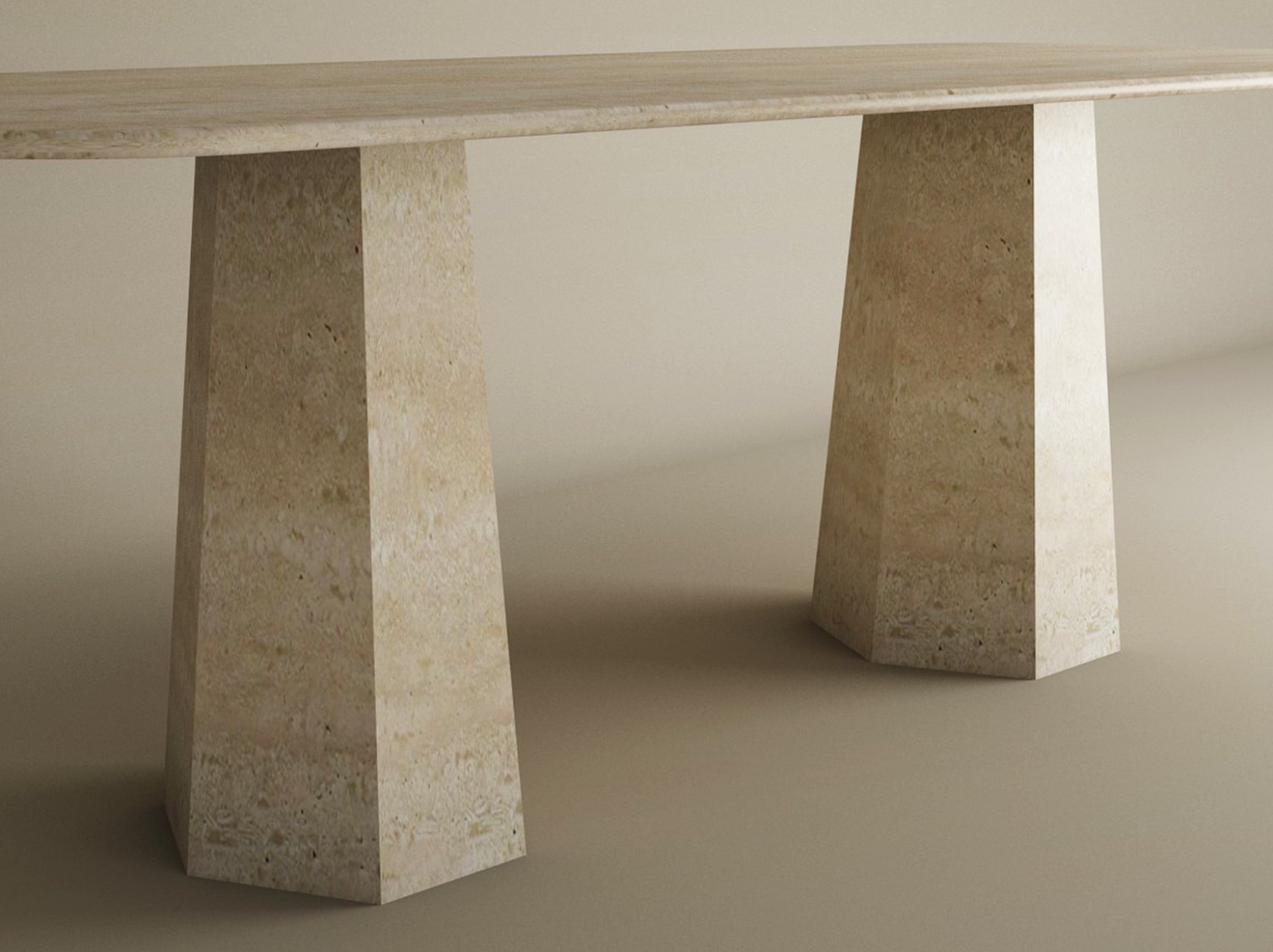 Rectangular Travertine Dining Table with Tapered Round Base – Solid Travertine Stone Base – Customizable Dining Table