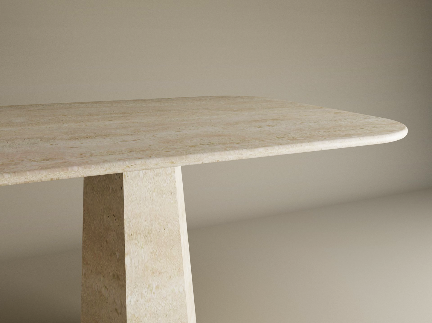 Rectangular Travertine Dining Table with Tapered Round Base – Solid Travertine Stone Base – Customizable Dining Table