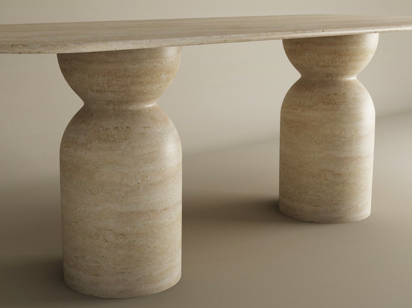 Rectangular Travertine Dining Table with Sculptural Round Base – Organic Travertine Stone Base – Customizable Dining Table