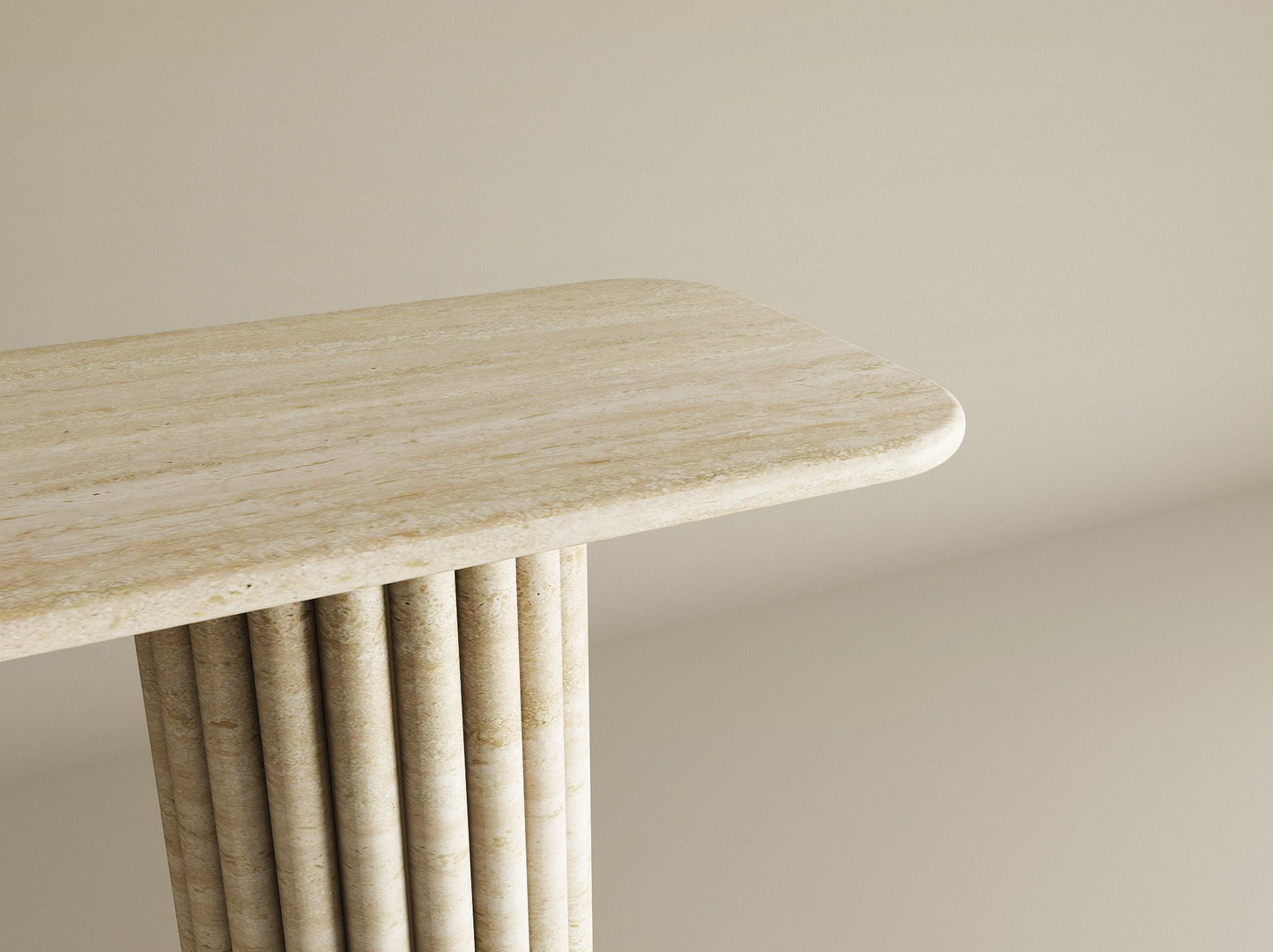 Rectangular Travertine Console Table with Vertical Groove Base – Organic Stone Base – Customizable Console Table