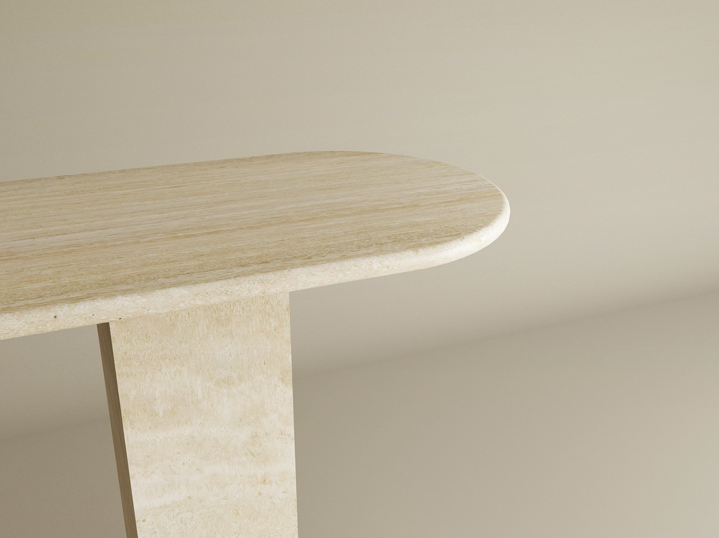 Ovale Travertine Console Table with Rectangular Pedestal Base – Travertine Stone Base – Customizable Console Table