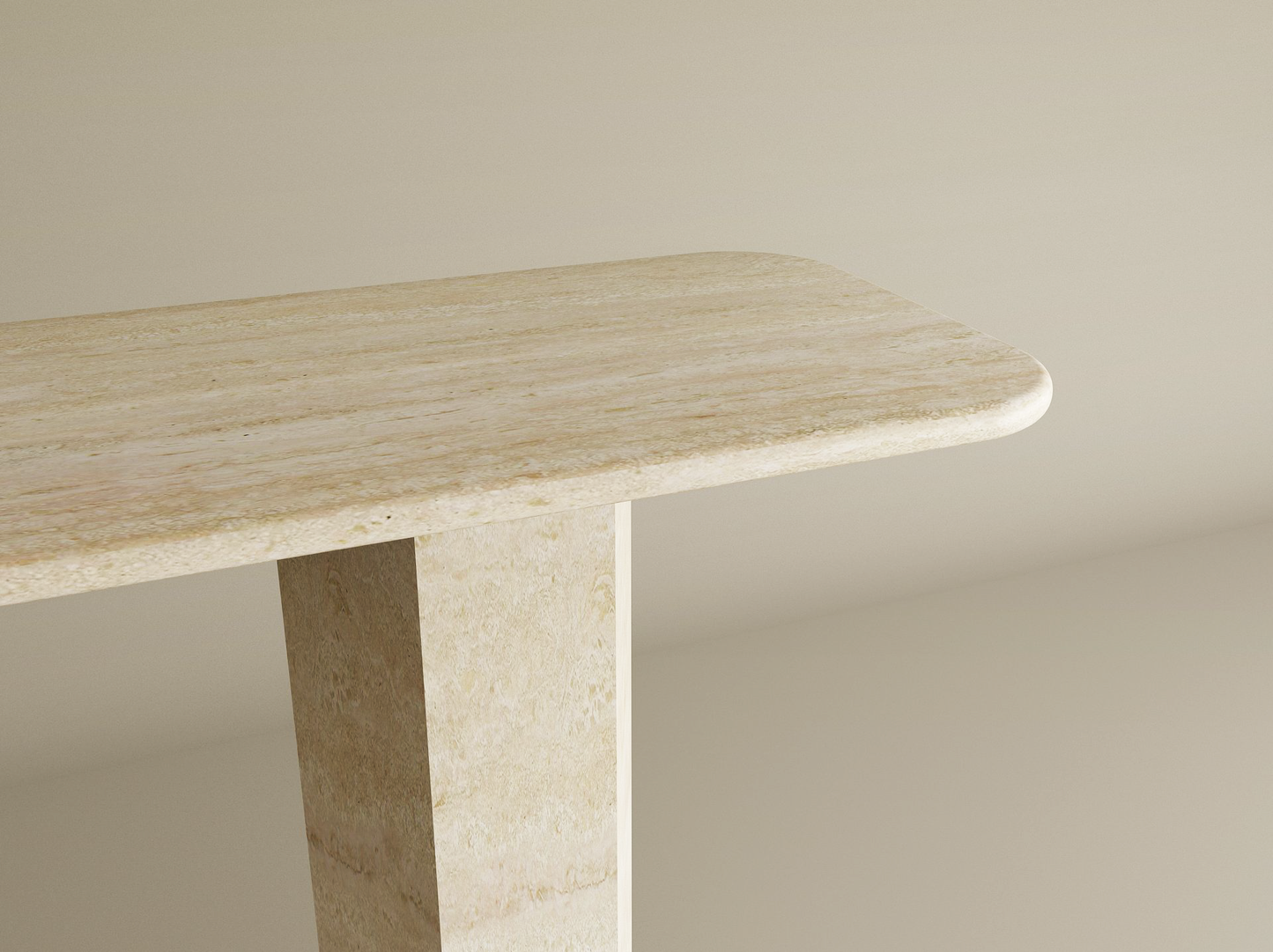 Rectangular Travertine Console Table with Hexagonal Pedestal Base – Organic Stone Base – Customizable Console Table