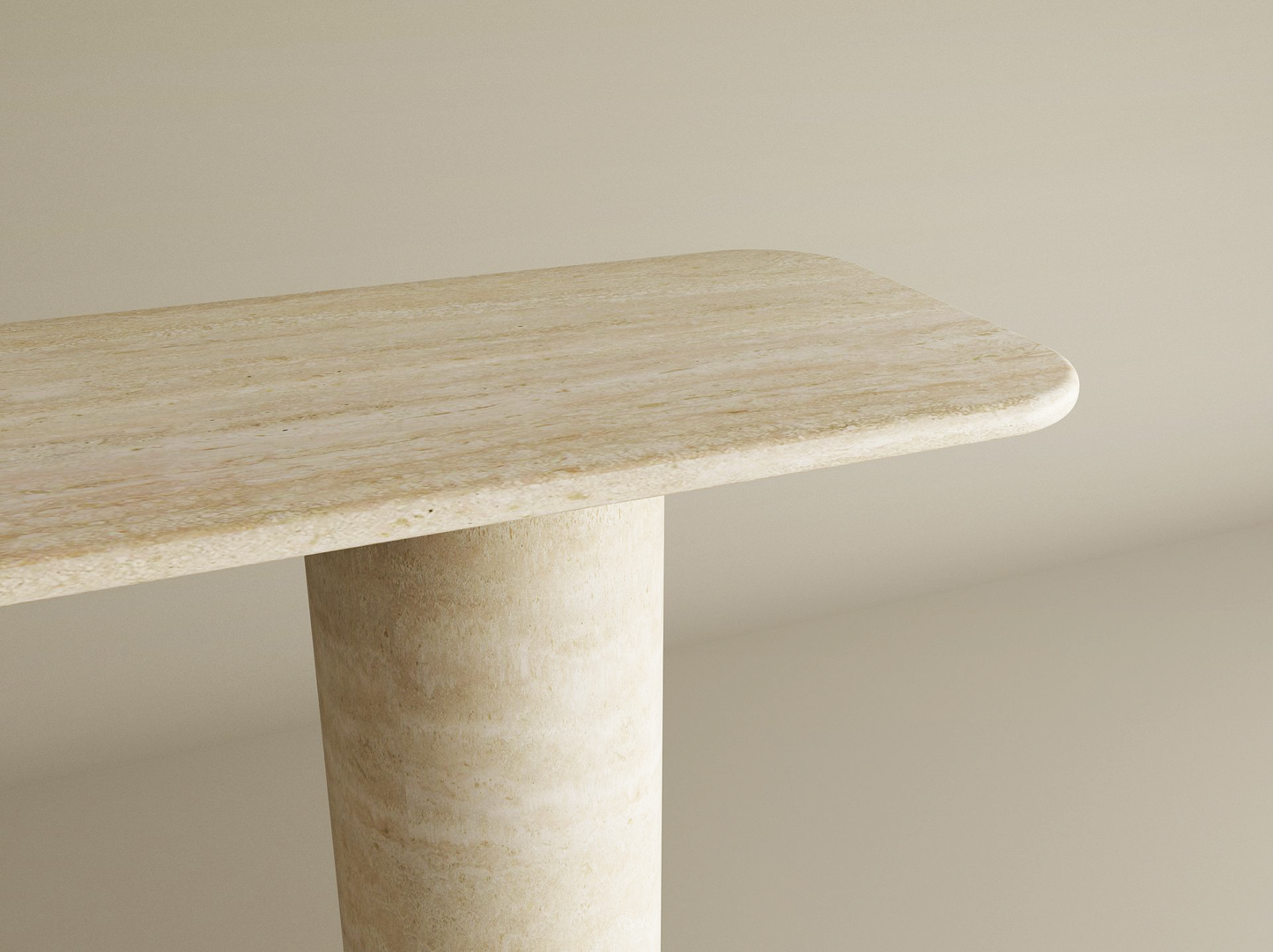 Rectangular Travertine Console Table with Smooth Cylinder Base – Pure Travertine Stone Base – Customizable Console Table