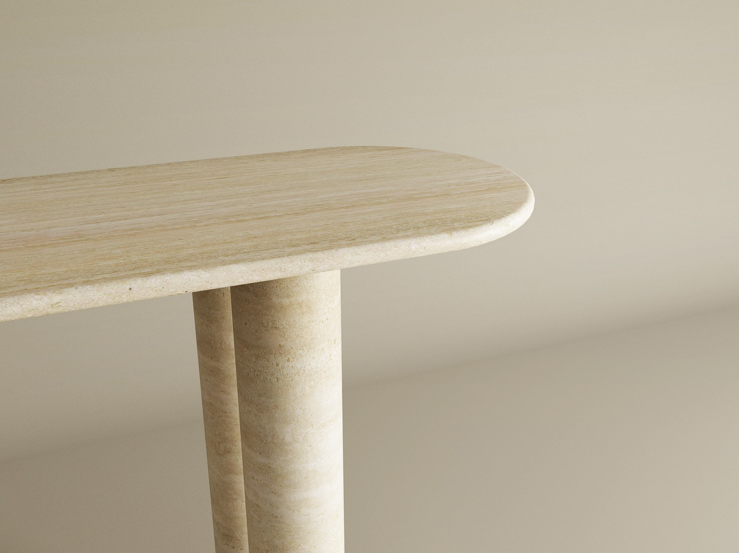 Ovale Travertine Console Table with Cylindrical Base – Pure Travertine Stone Base – Customizable Console Table
