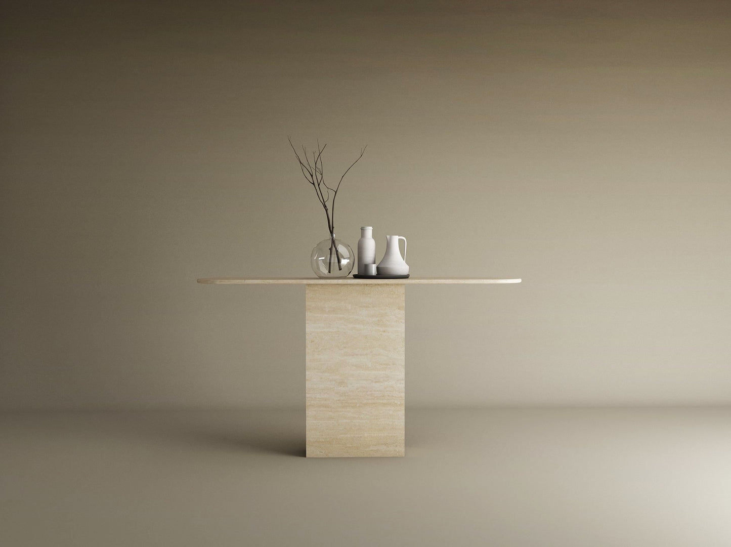 Ovale Travertine Console Table with Block Base – Natural Stone Base – Customizable Console Table