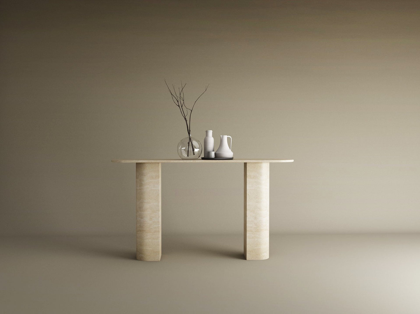 Ovale Travertine Console Table with Sloped Pedestal Base – Natural Stone Base – Customizable Console Table
