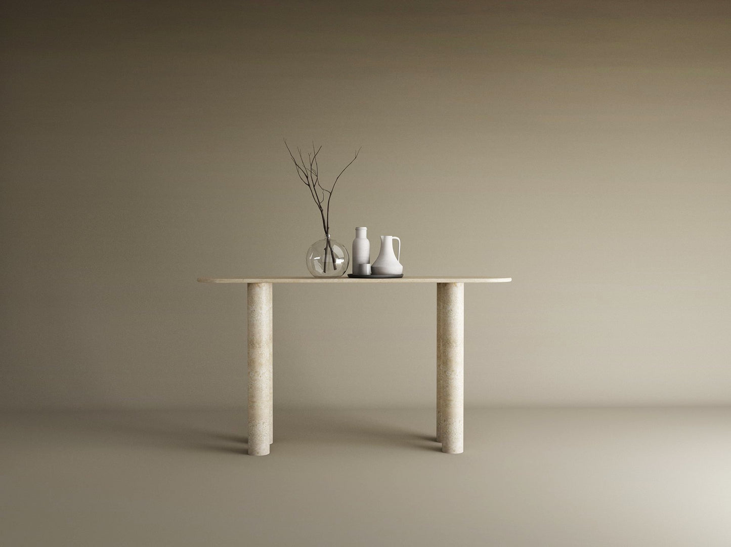 Ovale Travertine Console Table with Cylindrical Base – Pure Travertine Stone Base – Customizable Console Table