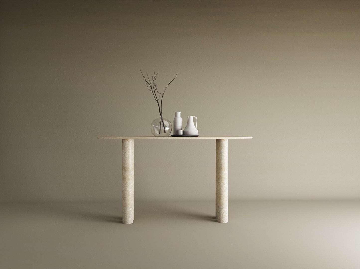 Ellips Travertine Console Table with Cylindrical Base – Pure Travertine Stone Base – Customizable Console Table