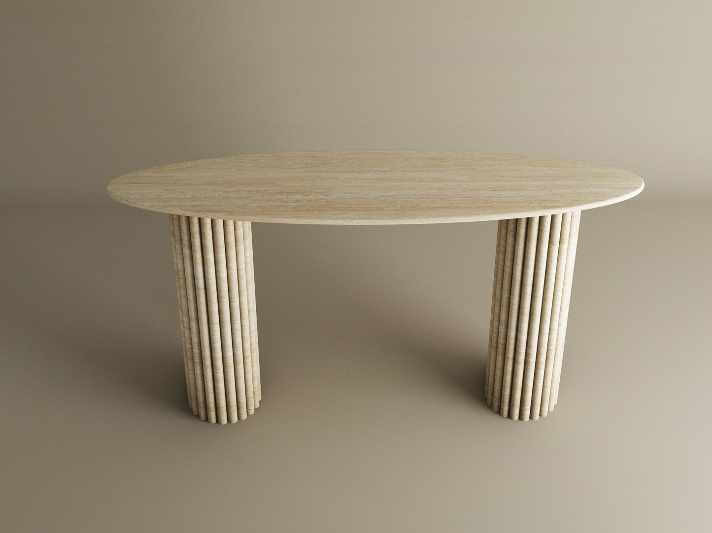 Ellips Travertine Console Table with Vertical Groove Base – Organic Stone Base – Customizable Console Table
