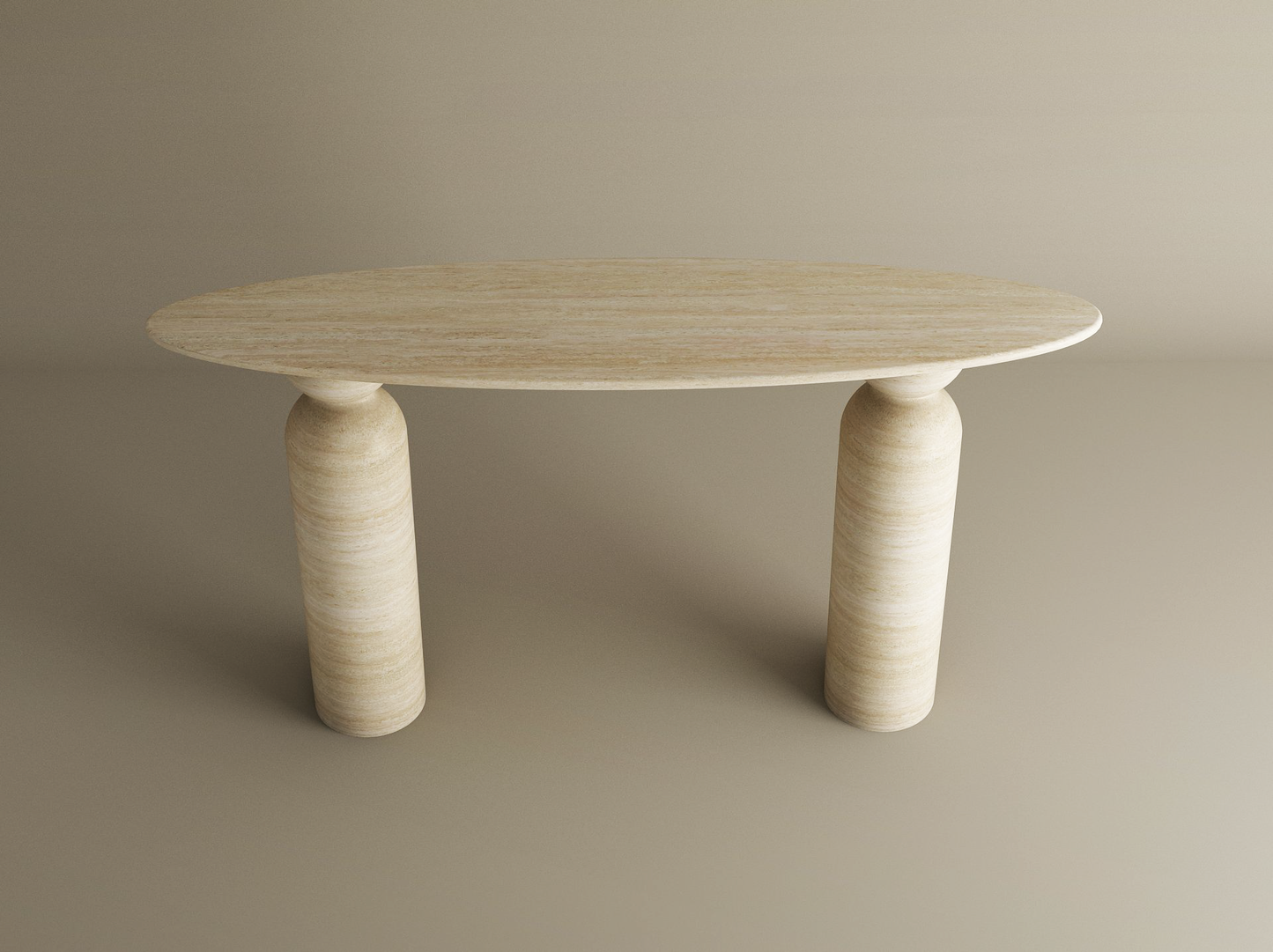 Ellips Travertine Console Table with Sculptural Round Base – Organic Travertine Stone Base – Customizable Console Table