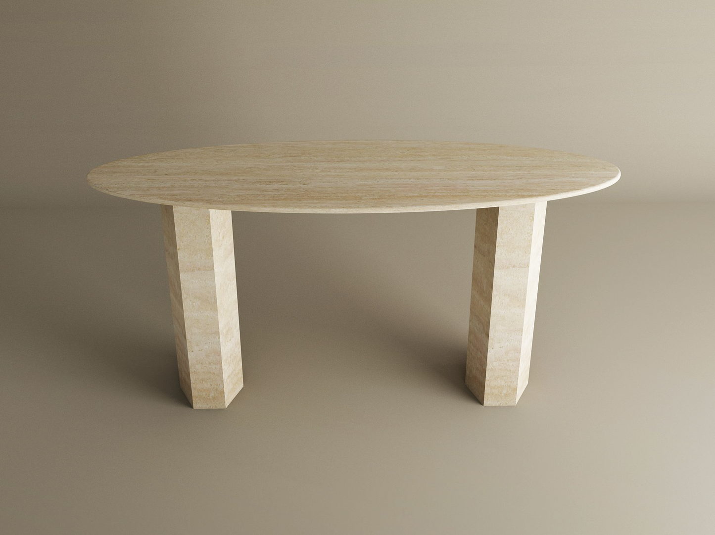 Ellips Travertine Console Table with Hexagonal Pedestal Base – Organic Stone Base – Customizable Console Table