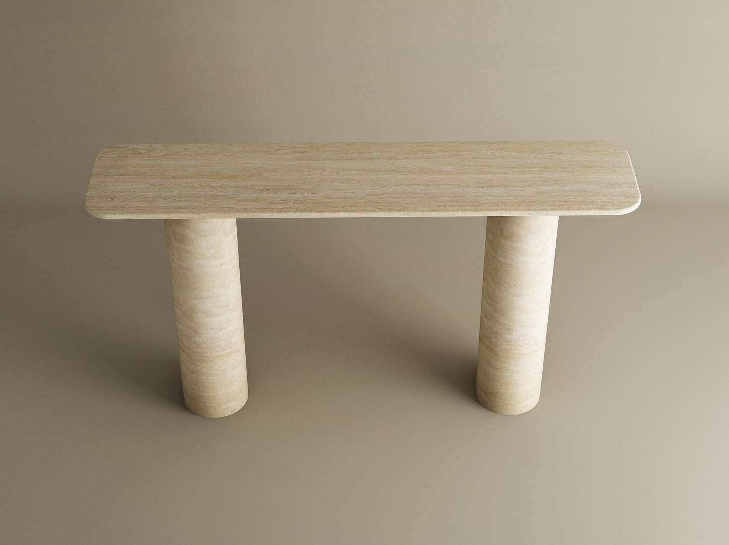 Rectangular Travertine Console Table with Smooth Cylinder Base – Pure Travertine Stone Base – Customizable Console Table