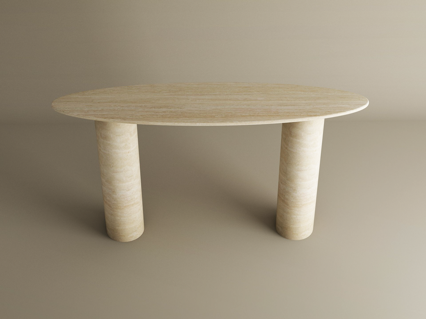 Ellips Travertine Console Table with Smooth Cylinder Base – Pure Travertine Stone Base – Customizable Console Table