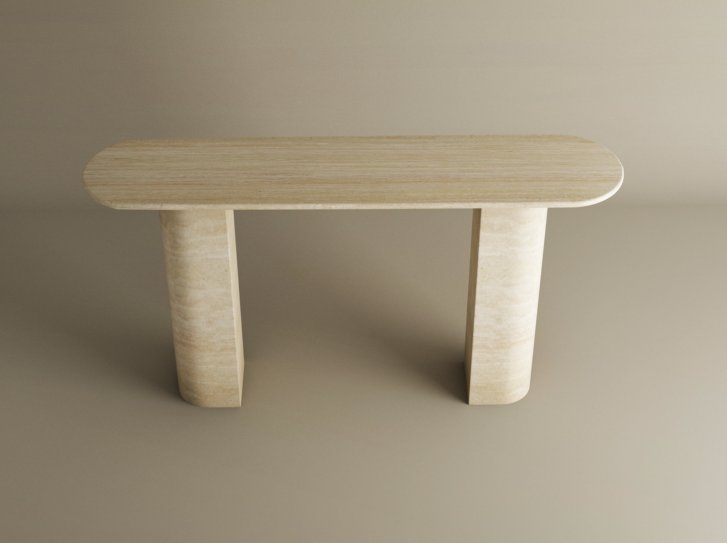 Ovale Travertine Console Table with Sloped Pedestal Base – Natural Stone Base – Customizable Console Table