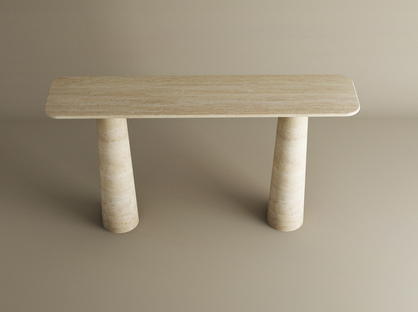 Rectangular Travertine Console Table with Conical Pedestal Base – Organic Travertine Stone Base – Customizable Console Table