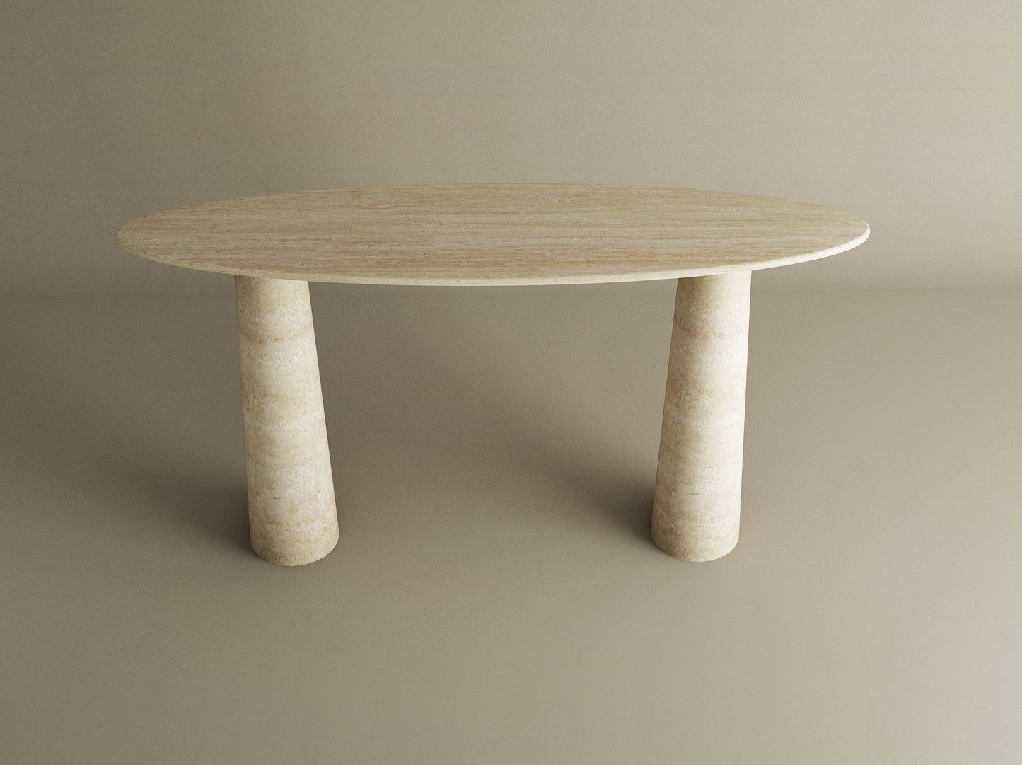 Ellips Travertine Console Table with Conical Pedestal Base – Organic Travertine Stone Base – Customizable Console Table