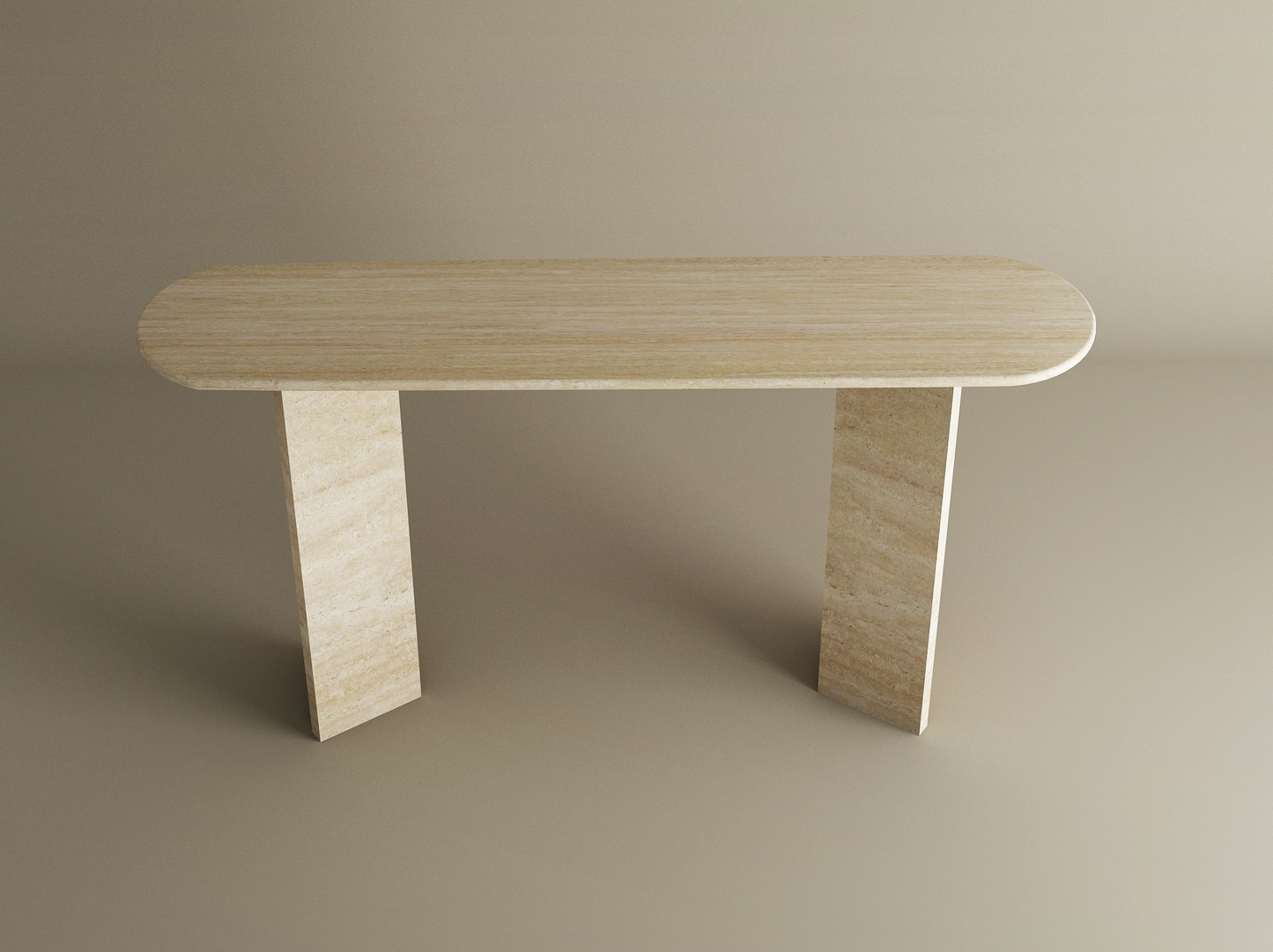 Ovale Travertine Console Table with Split-V Pedestal Base – Travertine Stone Base – Customizable Console Table