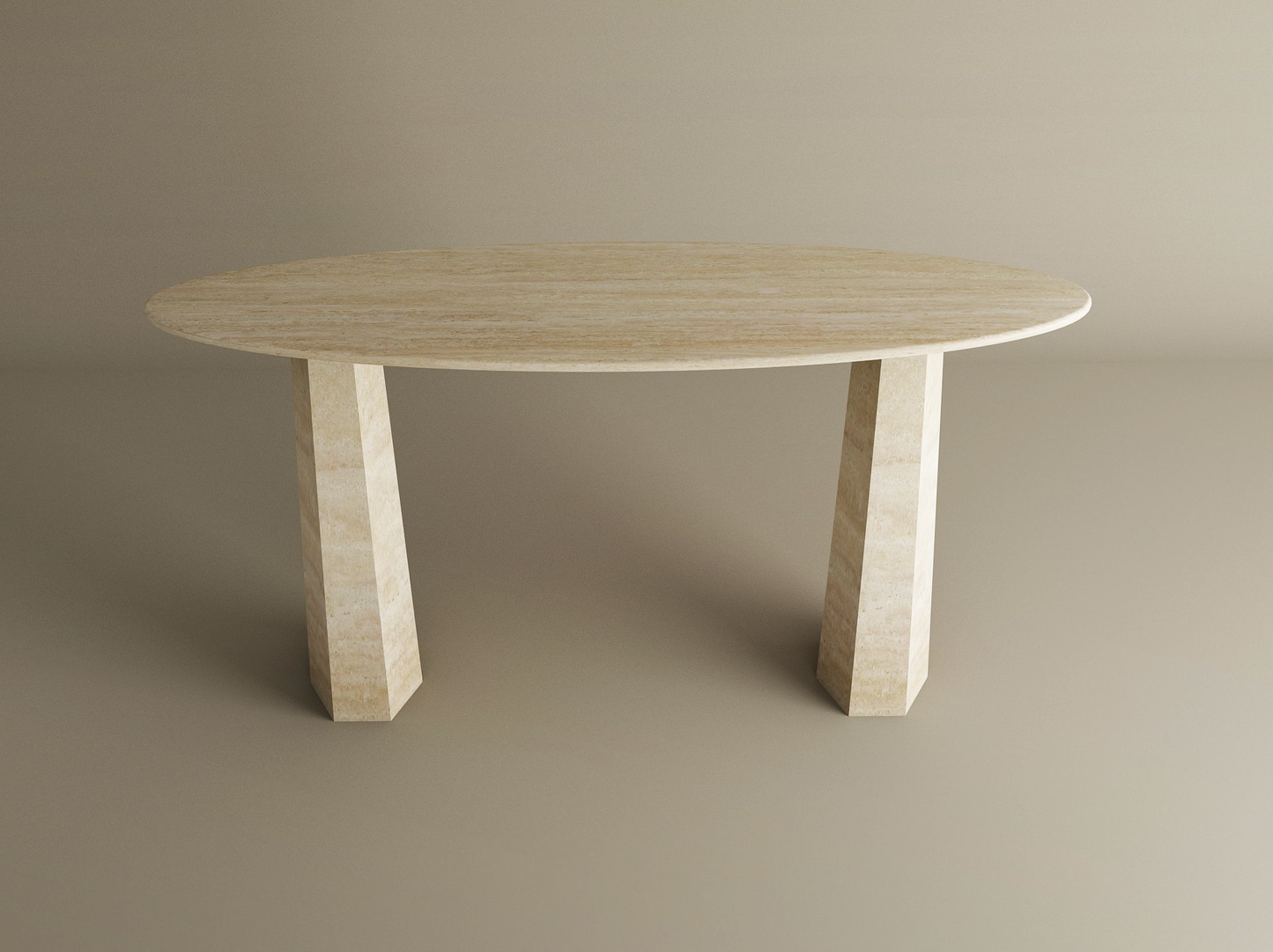 Ellips Travertine Console Table with Tapered Round Base – Solid Travertine Stone Base – Customizable Console Table