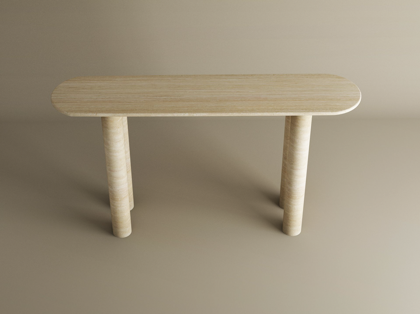Ovale Travertine Console Table with Cylindrical Base – Pure Travertine Stone Base – Customizable Console Table