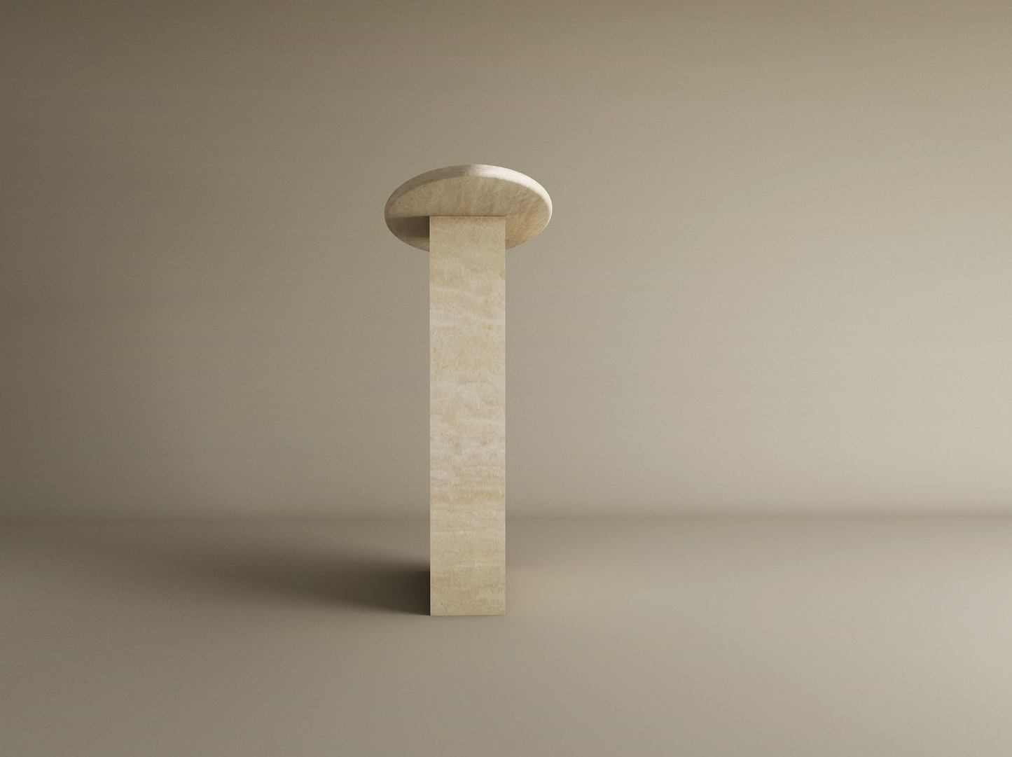 The Ellips Travertine Console Table by TRAVERTABLE features a tall, rectangular natural stone base with a rounded cap, displaying travertine elegance and texture against a neutral backdrop. Customizable for your space.