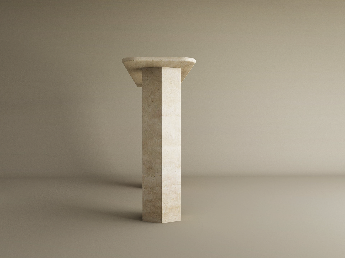 Rectangular Travertine Console Table with Hexagonal Pedestal Base – Organic Stone Base – Customizable Console Table