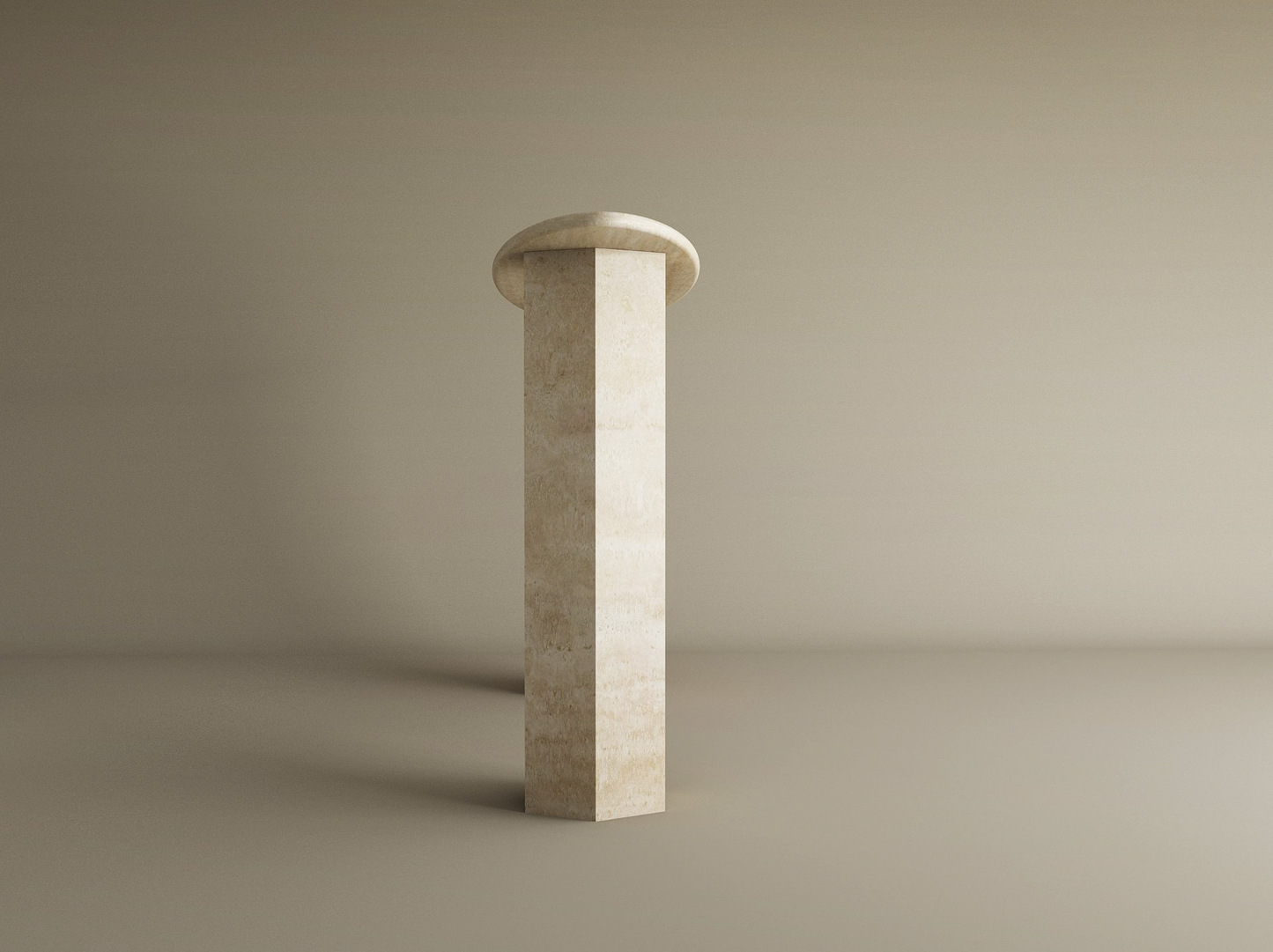 Ellips Travertine Console Table with Hexagonal Pedestal Base – Organic Stone Base – Customizable Console Table
