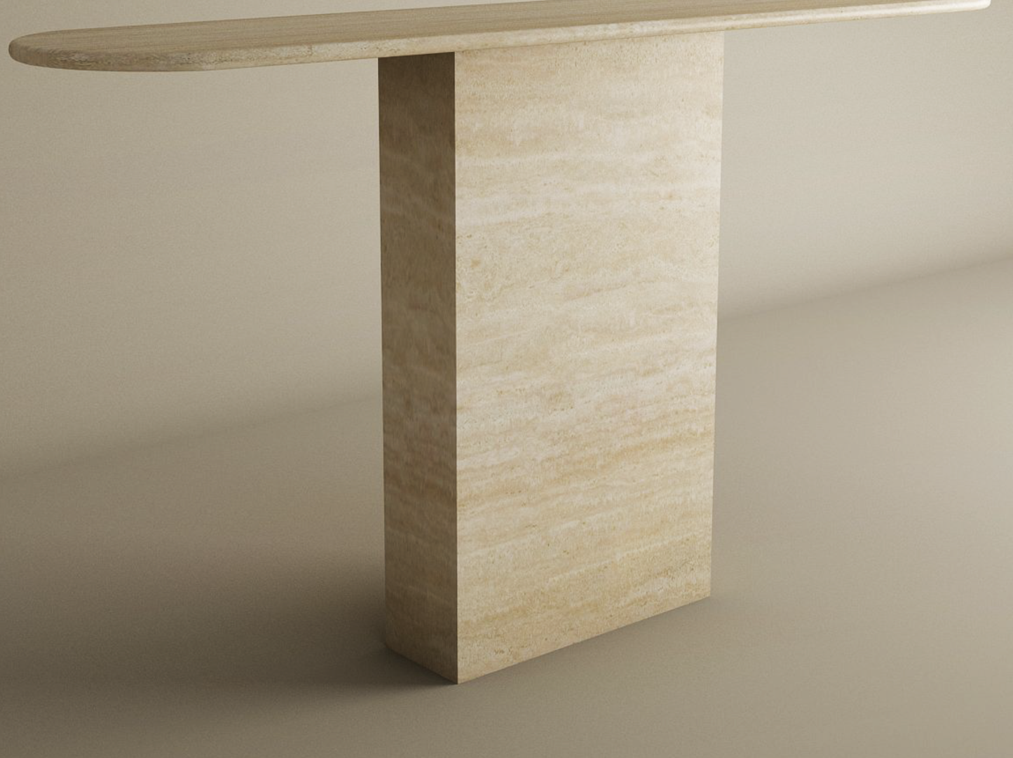 Ovale Travertine Console Table with Block Base – Natural Stone Base – Customizable Console Table