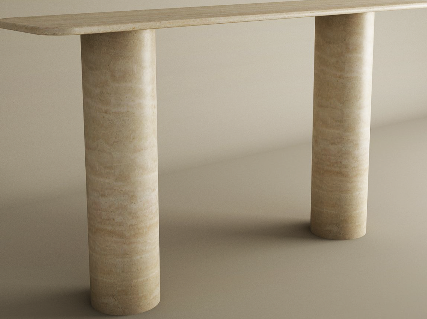 Rectangular Travertine Console Table with Smooth Cylinder Base – Pure Travertine Stone Base – Customizable Console Table