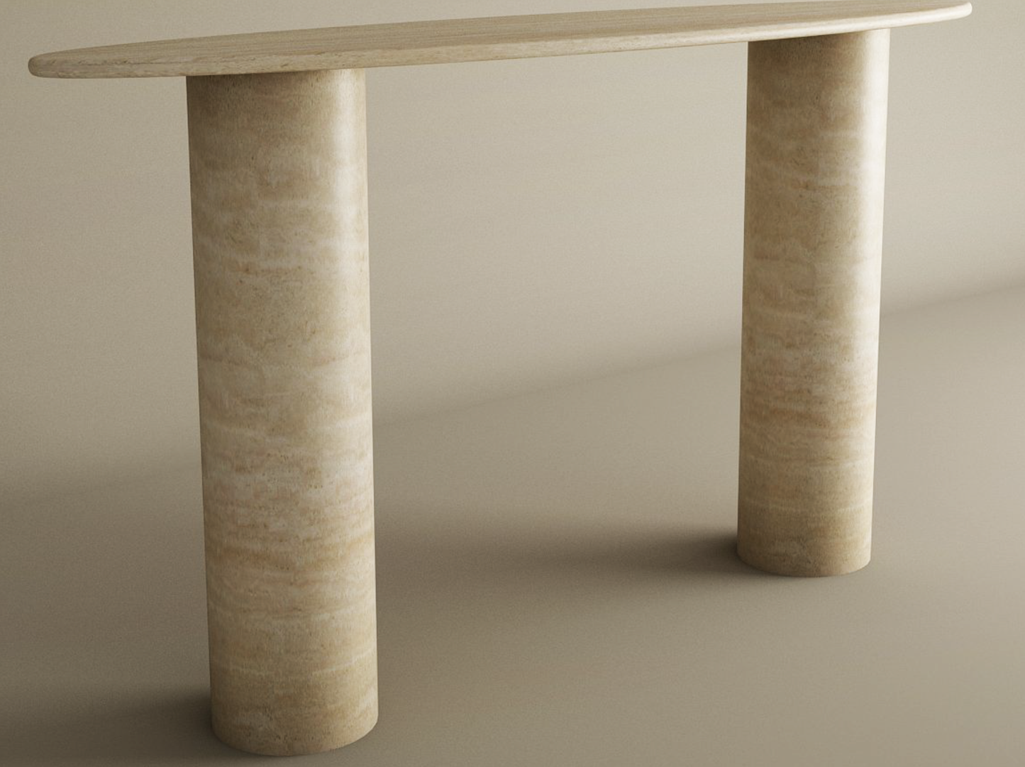 Ellips Travertine Console Table with Smooth Cylinder Base – Pure Travertine Stone Base – Customizable Console Table