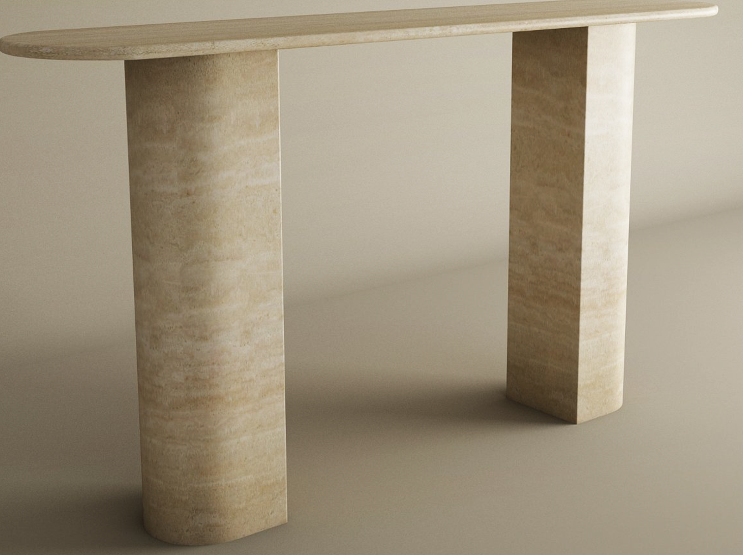 Ovale Travertine Console Table with Sloped Pedestal Base – Natural Stone Base – Customizable Console Table