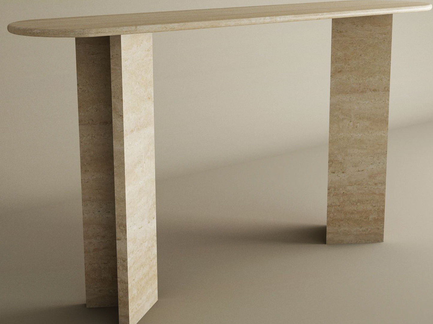 Ovale Travertine Console Table with Split-V Pedestal Base – Travertine Stone Base – Customizable Console Table