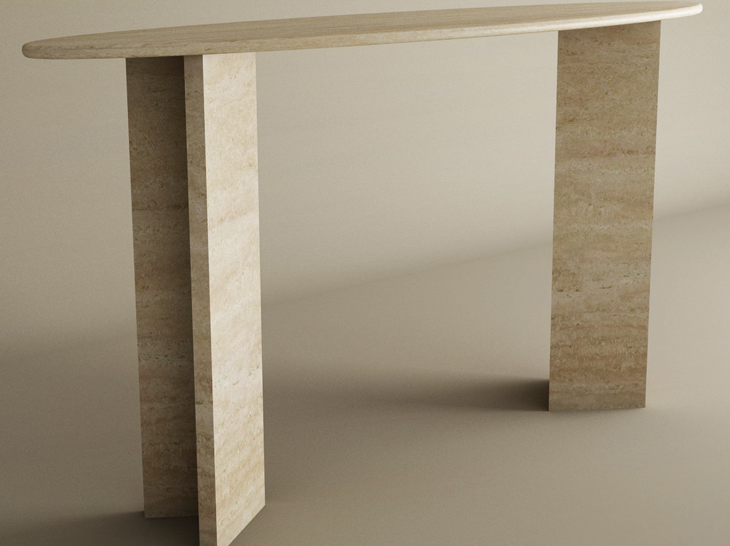 Ellips Travertine Console Table with Split-V Pedestal Base – Travertine Stone Base – Customizable Console Table