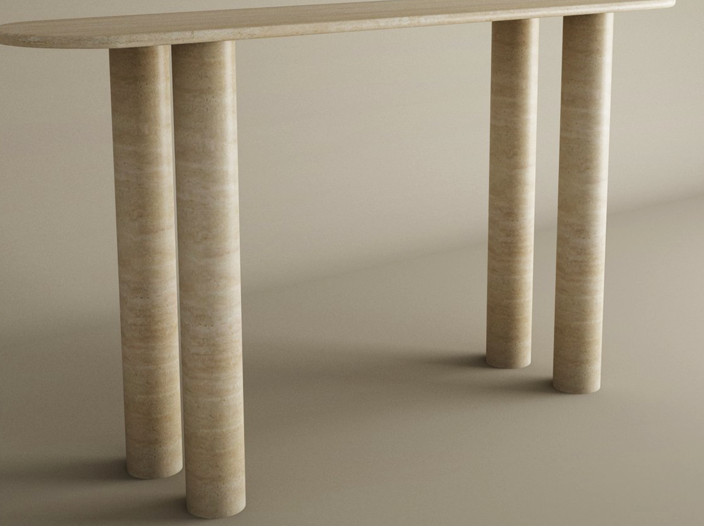 Ovale Travertine Console Table with Cylindrical Base – Pure Travertine Stone Base – Customizable Console Table