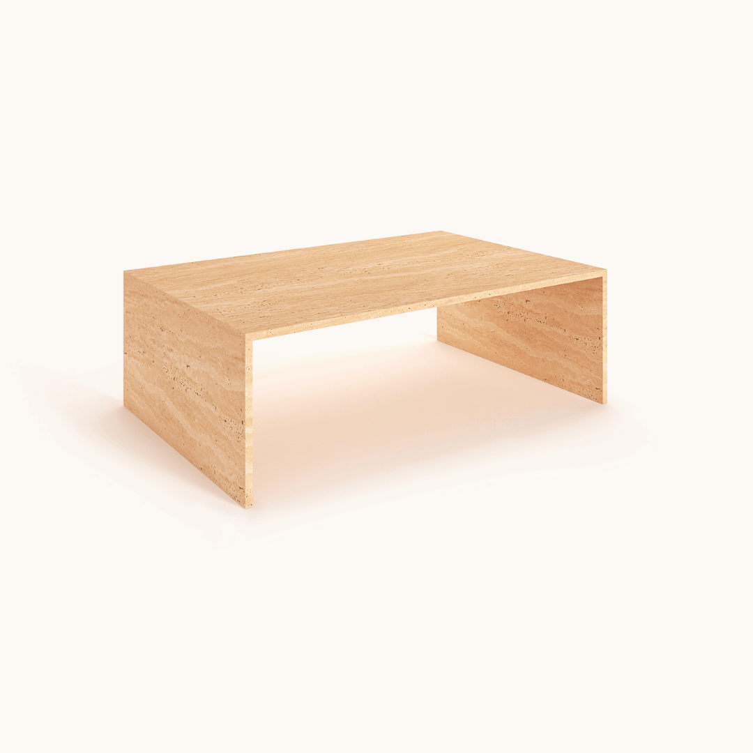 Top view of the customizable travertine coffee table showing spacious surface area