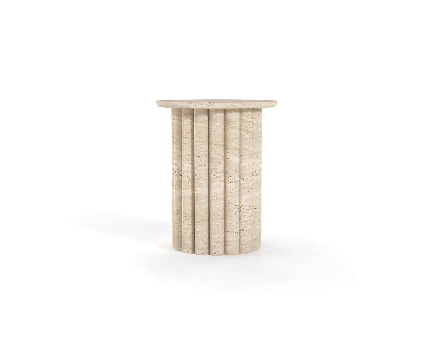 Classic Corinthian Column Travertine Side Table