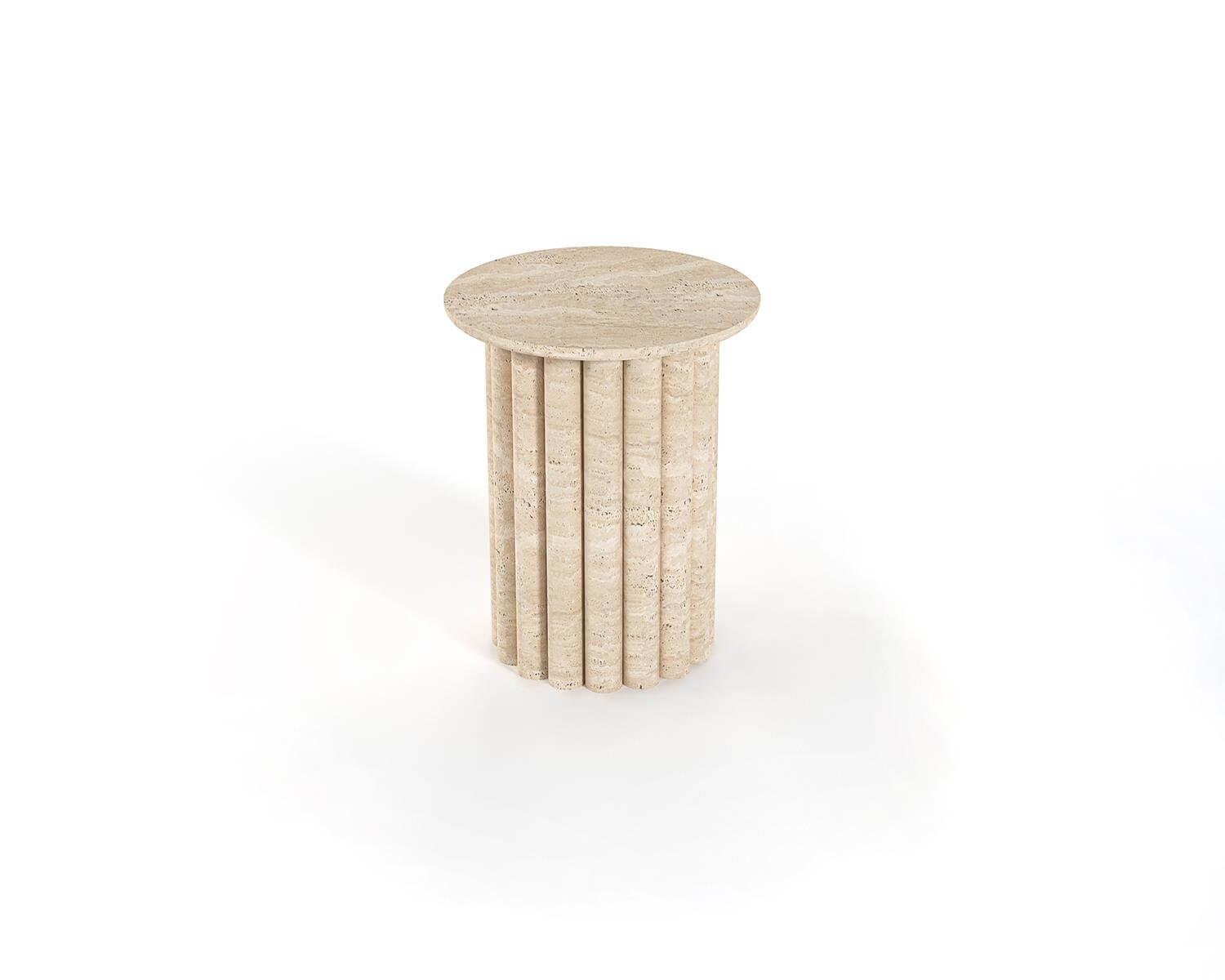 Decorative Travertine Table with Ornate Corinthian Column