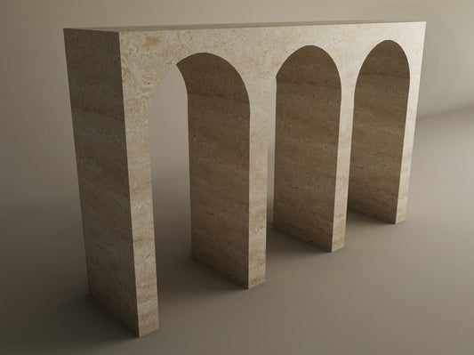 Travertine Console Table with Three Arches – Contemporary Organic Form – Customizable Console Table