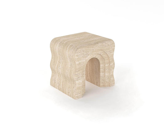 Designer Travertine Table with Creative Wave-Inspired Edge