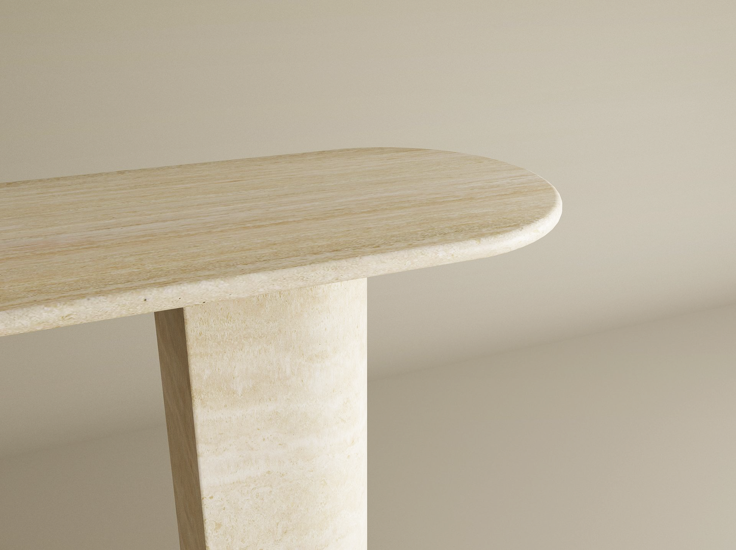 Ovale Travertine Console Table with Sloped Pedestal Base – Natural Stone Base – Customizable Console Table
