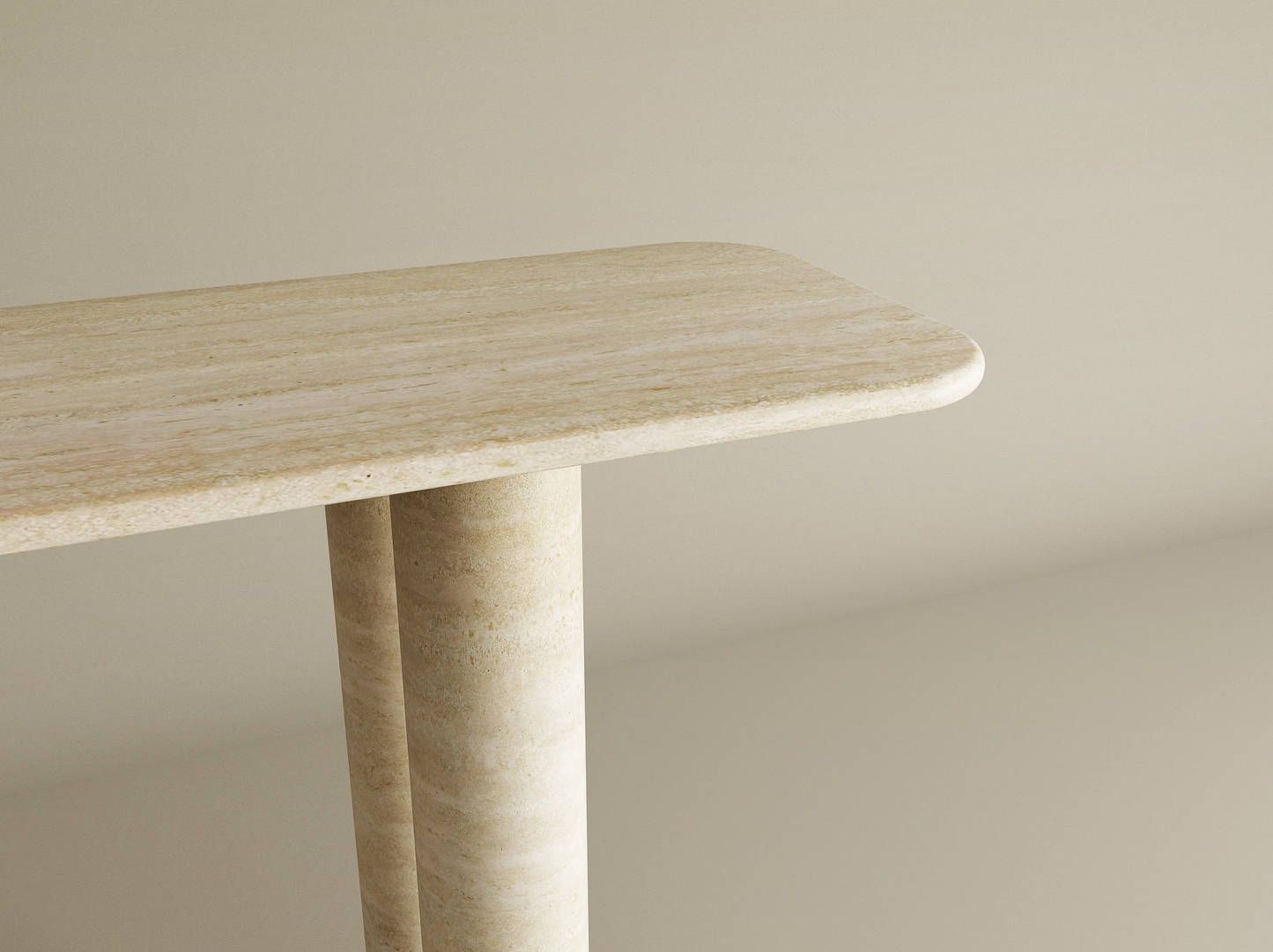 Rectangular Travertine Console Table with Cylindrical Base – Pure Travertine Stone Base – Customizable Console Table